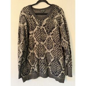 DG2 Diane Gilman Jacquard Knit Animal Sweater Olive Python 1X Cozy Soft